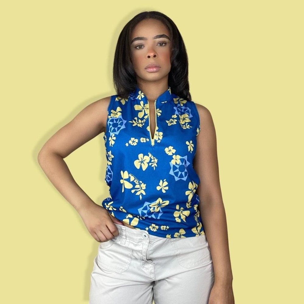 Vintage 90s Hawaiian Button Up Tank Top